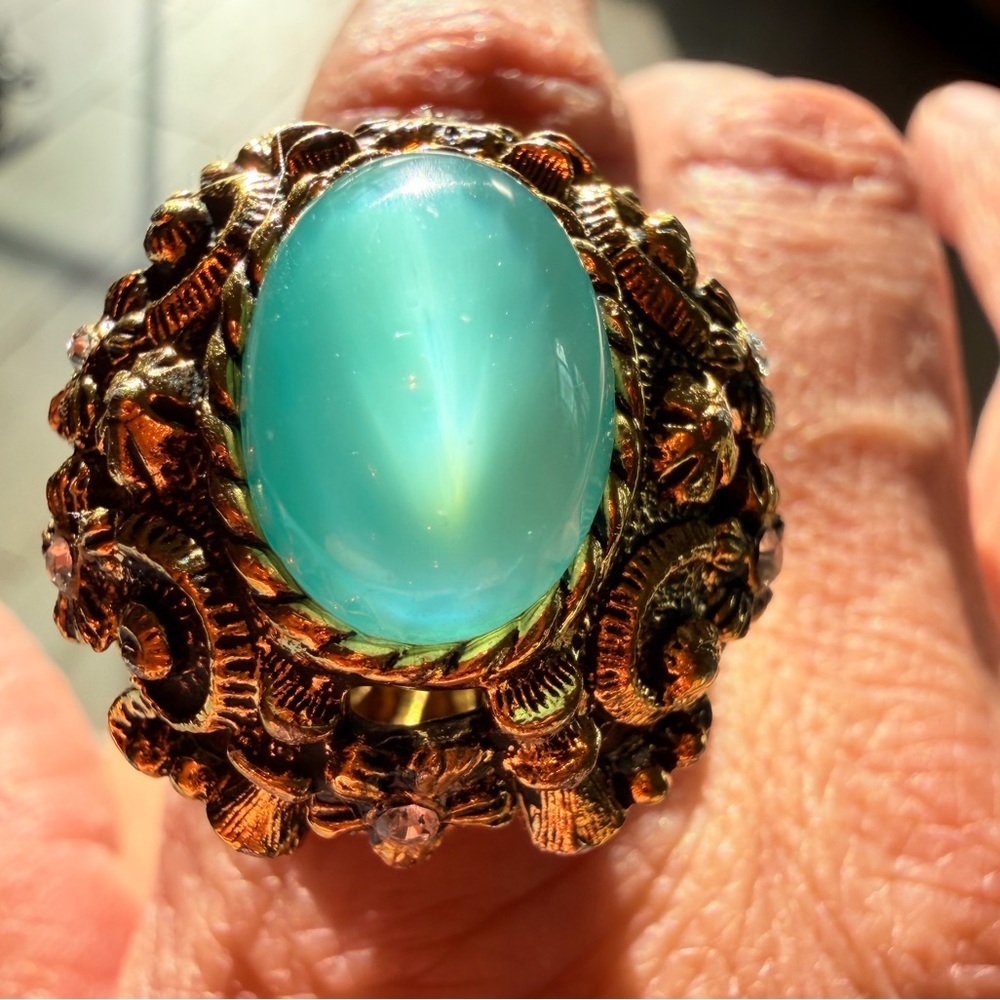 Sarah Cov 1971 Aqua Treasure moon glow glass ring - Picture 7 of 16